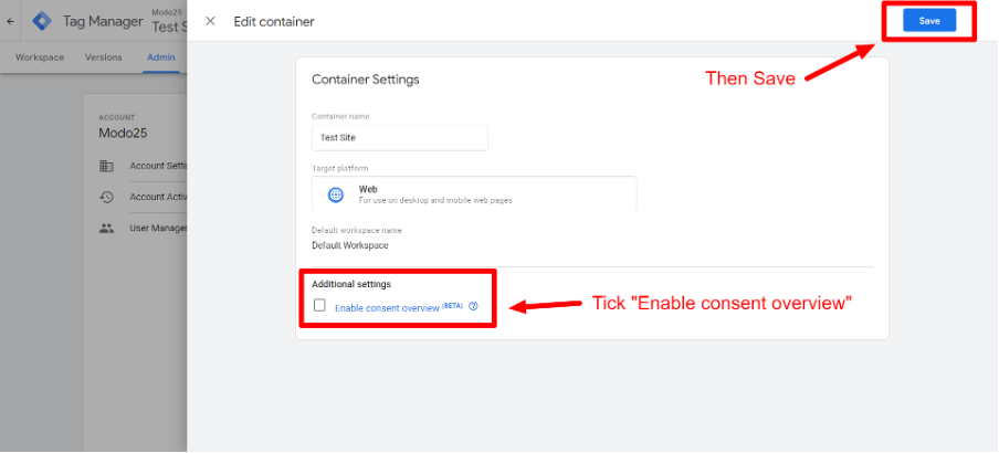 Step 3 Google Consent mode v2 setup in GTM